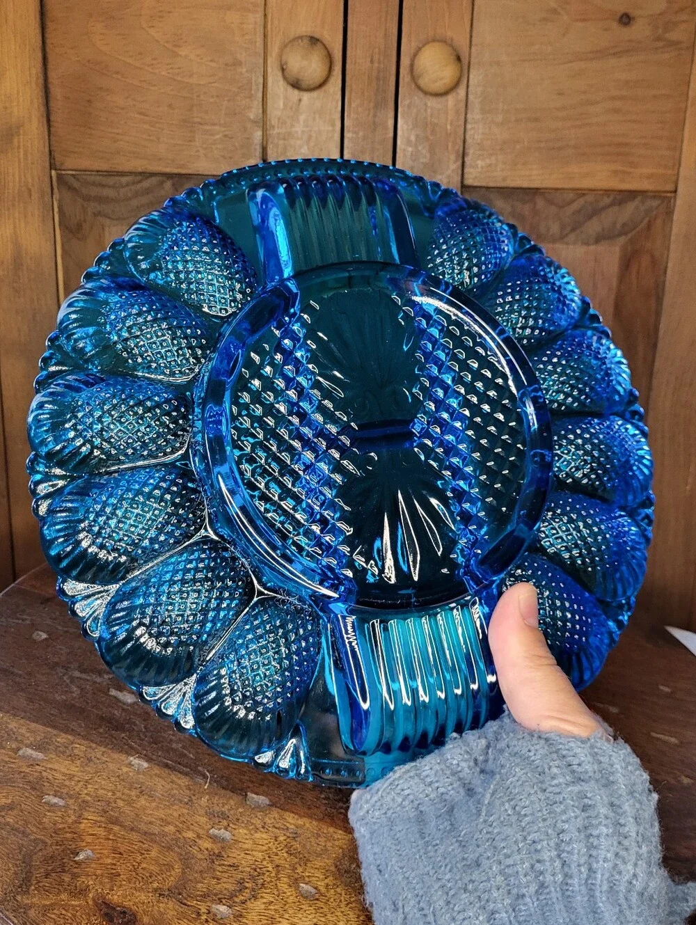Blue Glass Divided Serving Platter - Brand Unknown